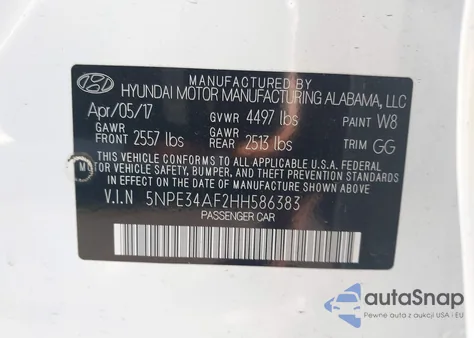2017 Hyundai Sonata Sport из США, поврежденный, VIN 5NPE34AF2HH586383